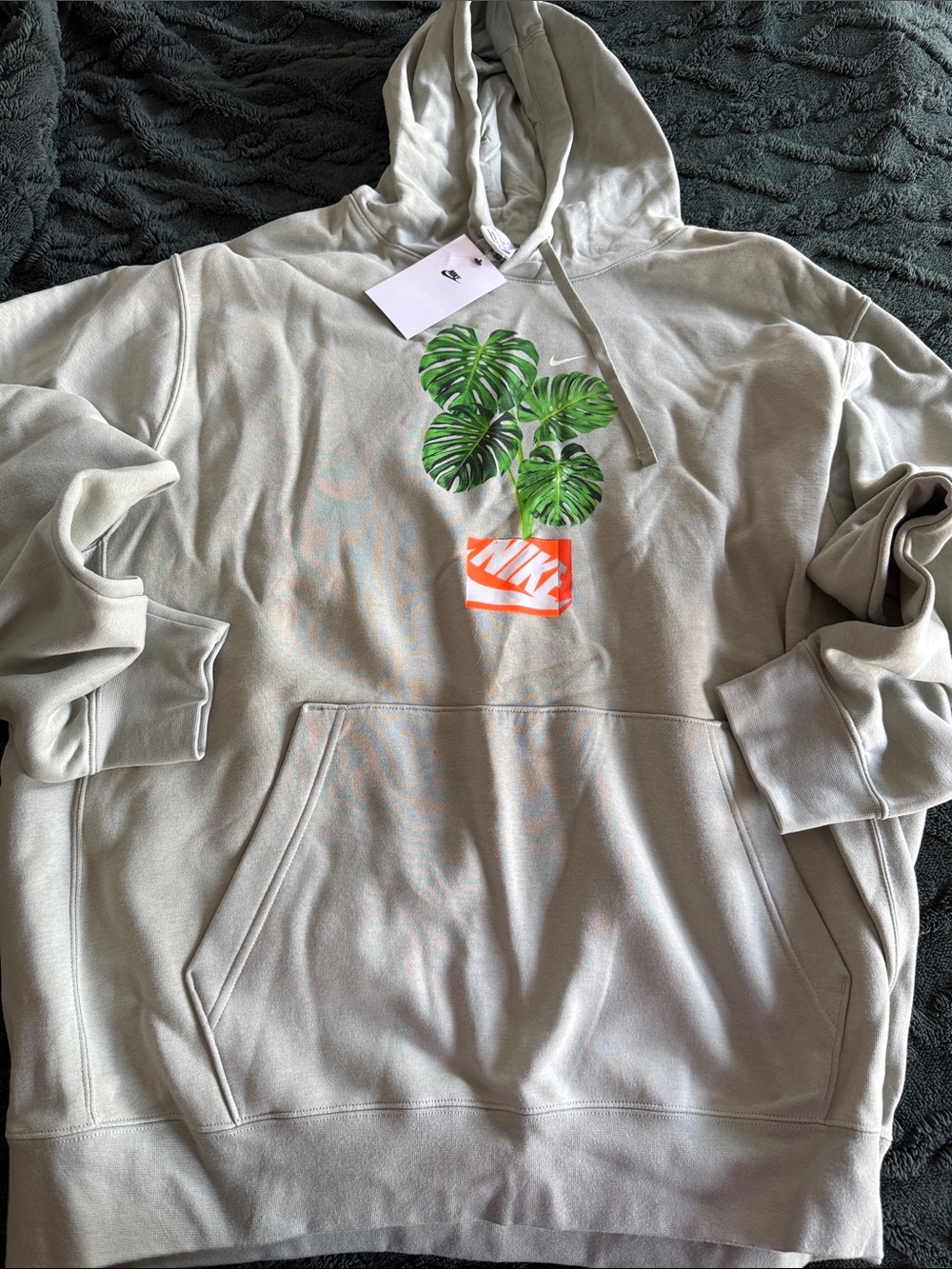 Nike Light Green Hoodie with Green Leaf and Orange Logo